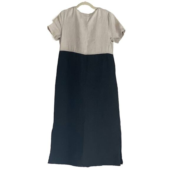 Vintage Colorblock Linen Short Sleeve Maxi Dress, Black, Tan, Size 12 - Picture 2 of 11